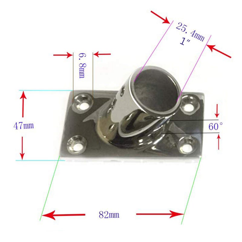 NRC&XRC Boat Hand Rail Fitting-60 Degree 1 inch Rectangular Base-Marine 316 Stainless Steel usd by Boats/Awning - Image 5